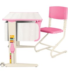 Комплект растущая парта и стул Дэми Parta 4/100 (СУТ.43) со стулом, Рамух белый/Розовый/Бежевый фото 1