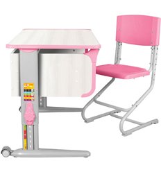 Комплект растущая парта и стул Дэми Parta 4/100 (СУТ.43) со стулом, Рамух белый/Розовый/Серый фото 1
