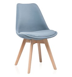 Стул пластиковый Bonuss light blue/wood, голубой пластик, сиденье велюр, ножки дерево фото 1