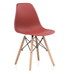 Офисный стул Eames PC-015 bordeaux, бордовый пластик, ножки дерево фото 1