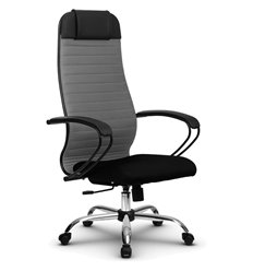 Кресло для руководителя Метта B 1b 21/К130 (Комплект 21) светло-серый, ткань, крестовина хром фото 1