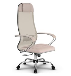 Эргономичное кресло для руководителя Метта B 1m 5/ K116 (Комплект 5) молочный, сетка/MPES, крестовина хром фото 1