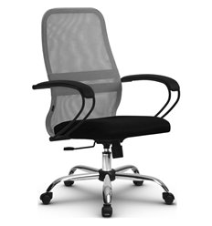 Кресло для руководителя Метта SU-CP-8 (SU-СК130-8) Ch светло-серый, сетка/ткань, крестовина хром, топган фото 1