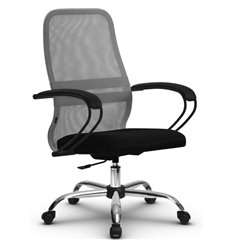 Кресло для руководителя Метта SU-CP-8P (SU-СК130-8P) Ch светло-серый, сетка/ткань, крестовина хром, пиастра фото 1