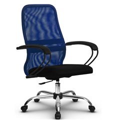 Кресло компьютерное Метта SU-CP-8P (SU-СК130-8P) Ch синий, сетка/ткань, крестовина хром, пиастра фото 1