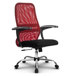 Офисное кресло Метта SU-СU160-8 Ch красный, сетка/ткань, крестовина хром, топган фото 1