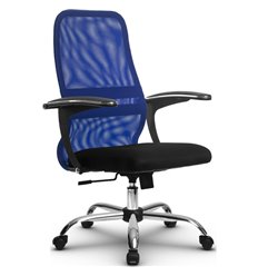 Кресло для руководителя Метта SU-СU160-8 Ch синий, сетка/ткань, крестовина хром, топган фото 1