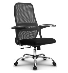 Офисное кресло Метта SU-СU160-8 Ch темно-серый, сетка/ткань, крестовина хром, топган фото 1