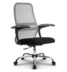 Кресло для руководителя Метта SU-СU160-8P Ch светло-серый, сетка/ткань, крестовина хром, пиастра фото 1