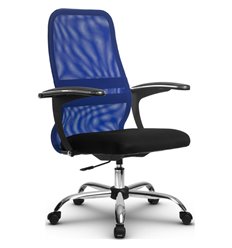 Кресло для руководителя Метта SU-СU160-8P Ch синий, сетка/ткань, крестовина хром, пиастра фото 1