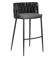 Барный стул DOBRIN Amelia LMN-1538 серая ткань, темно-серая винтажная экокожа, ножки черные фото 1