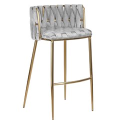 Барный стул DOBRIN Emma Gold LMN-1538 светло-серый велюр, ножки золото фото 1