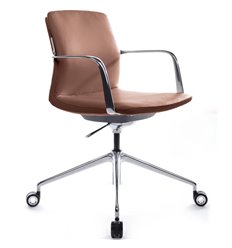 Кресло компьютерное RV DESIGN Plaza-M FK004-B12 светло-коричневый, алюминий, кожа фото 1