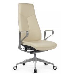Кресло для руководителя RV DESIGN Zen-01E бежевая кожа, серебристый металл фото 1