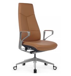Кресло для руководителя RV DESIGN Zen-01E оранжевая кожа, серебристый металл фото 1