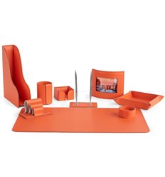 Настольный набор Бизнес, 9 предметов, кожа Cuoietto, цвет оранжевый фото 1