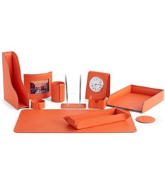Настольный набор Бизнес, 11 предметов, кожа Сuoietto, цвет оранжевый
