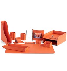 Настольный набор Бизнес, 13 предметов, кожа Cuoietto, цвет оранжевый фото 1