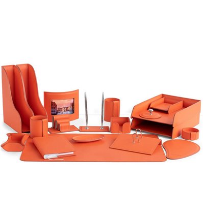 Настольный набор Бизнес, 19 предметов, кожа Сuoietto, цвет оранжевый