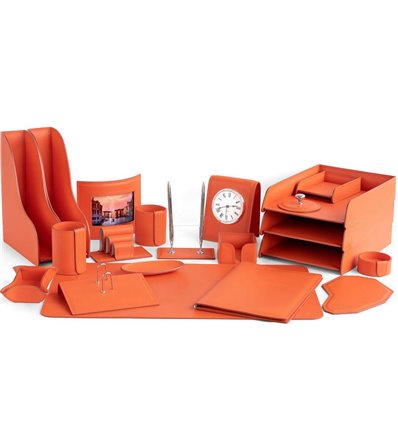 Настольный набор Бизнес, 21 предмет, кожа Сuoietto, цвет оранжевый