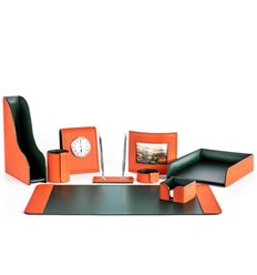 Настольный набор Бизнес, 9 предметов, кожа Cuoietto, цвет оранжевый/зеленый фото 1