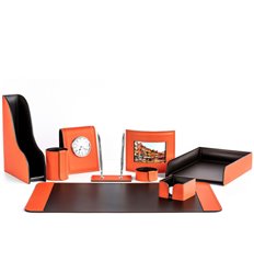 Настольный набор Бизнес, 9 предметов, кожа Cuoietto, цвет оранжевый/шоколад фото 1