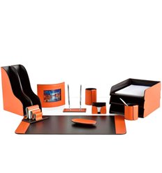 Настольный набор Бизнес, 13 предметов, кожа Cuoietto, цвет оранжевый/шоколад