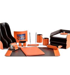 Настольный набор Бизнес, 16 предметов, кожа Cuoietto, цвет оранжевый/шоколад