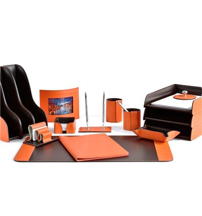 Настольный набор Бизнес, 16 предметов, кожа Сuoietto, цвет оранжевый/шоколад