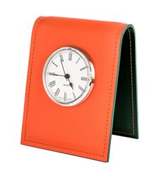 Часы настольные с циферблатом D85, кожа Cuoietto оранжевый/зеленый фото 1