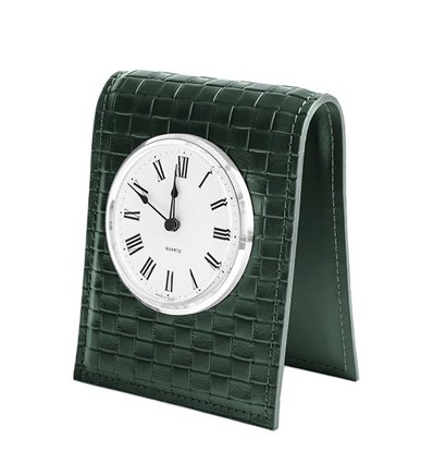Часы настольные с циферблатом D103, кожа Cuoietto Treccia/зеленый