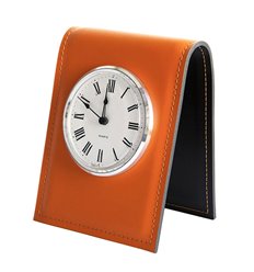 Часы настольные с циферблатом D103, кожа Cuoietto оранжевый/шоколад