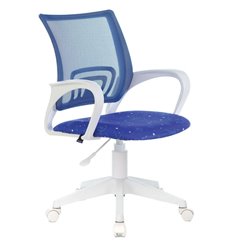 Детское кресло с сеткой BRABIX Fly MG-396W, пластик белый, сетка/ткань, темно-синее с рисунком Space фото 1