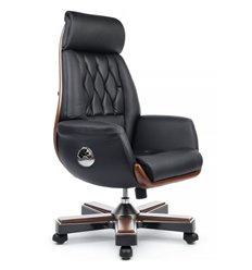 Офисное кресло RV DESIGN Byron YS1505A черный, натуральная кожа, дерево фото 1