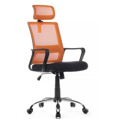 Кресло для оператора Riva Chair Mint 1029HB оранжевый/черный, сетка/ткань, хром фото 1