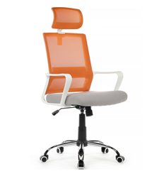 Кресло для оператора Riva Chair Mint 1029HW оранжевый/серый, сетка/ткань, белый пластик, хром фото 1