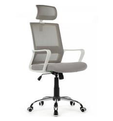 Офисное кресло Riva Chair Mint 1029HW серый, сетка/ткань, белый пластик, хром фото 1