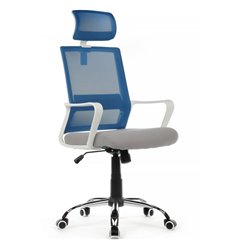 Офисное кресло Riva Chair Mint 1029HW синий/серый, сетка/ткань, белый пластик, хром фото 1