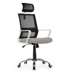 Кресло для оператора Riva Chair Mint 1029HW черный/серый, сетка/ткань, белый пластик, хром фото 1