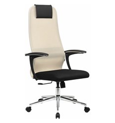 Кресло для оператора BRABIX Premium Ultimate EX-801 хром, плотная двойная сетка Х2, черное/бежевое фото 1