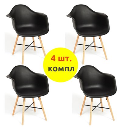 TETCHAIR CINDY (EAMES) (mod. 919) компл. 4 шт.,  пластик черный, ножки бук