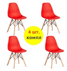 Стул TETCHAIR CINDY (EAMES) (mod. 1801) компл. 4 шт., пластик красный, ножки бук фото 1