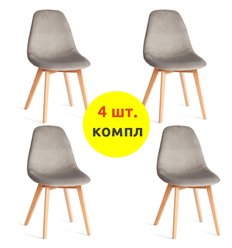 Стул TETCHAIR CINDY SOFT (mod. C1021F1-1) компл. 4 шт., велюр светло-серый HLR39, ножки дерево натуральный фото 1