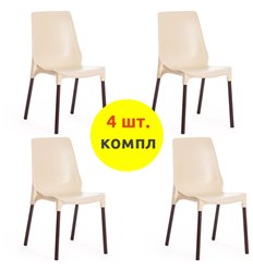 Стул TETCHAIR GENIUS (mod 75) компл. 4 шт., пластик бежевый, ножки коричневые фото 1