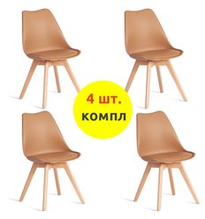 Стул TETCHAIR TULIP (mod. 73-1) компл. 4 шт., пластик/экокожа, бежевый (Latte), ножки дерево фото 1