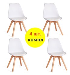 Офисный стул TETCHAIR TULIP (mod. 73-1) компл. 4 шт., пластик/экокожа, белый (White), ножки дерево фото 1