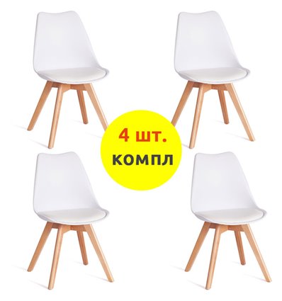 TETCHAIR TULIP (mod. 73-1) компл. 4 шт., пластик/экокожа, белый (White), ножки дерево