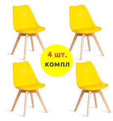 Офисный стул TETCHAIR TULIP (mod. 73-1) компл. 4 шт., пластик/экокожа, желтый (Yellow), ножки дерево фото 1