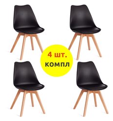 Офисный стул TETCHAIR TULIP (mod. 73-1) компл. 4 шт., пластик/экокожа, черный (Black), ножки дерево фото 1
