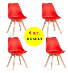 Офисный стул TETCHAIR TULIP (mod. 73-1) компл. 4 шт., пластик/экокожа, красный (Red), ножки дерево фото 1